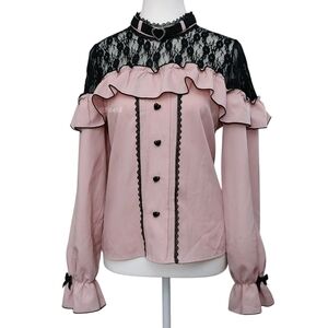 DearMyLove - Heart Choker Lace Frill Blouse